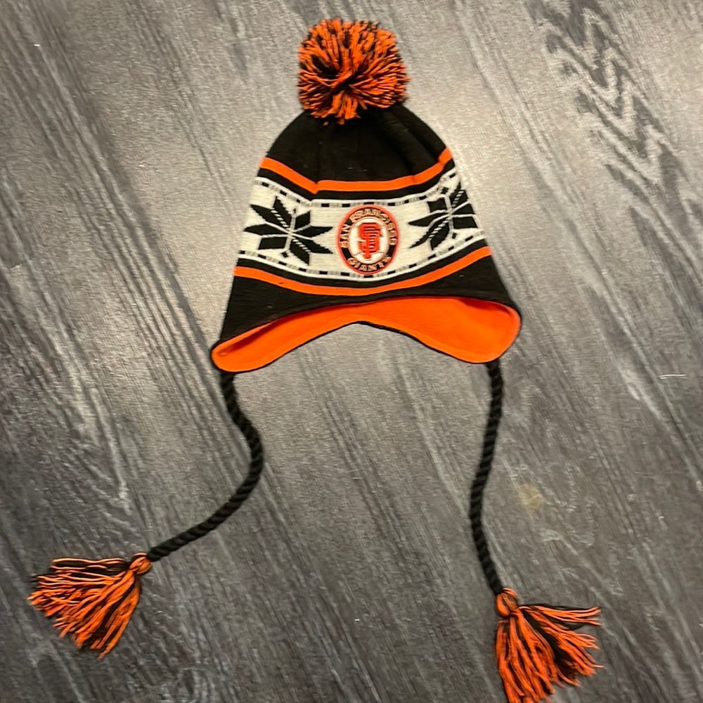 SF Giants pom pom ear muff Beanie.